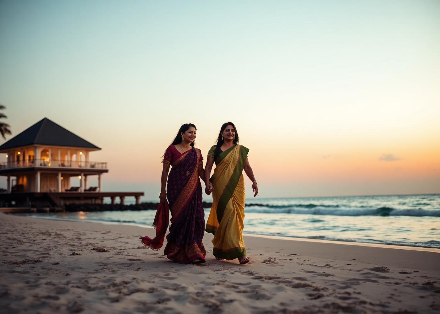 A couple enjoying a private luxury holiday at sunset